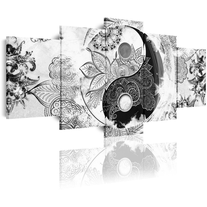 

519 - Cuadros Modernos Impresión de Imagen Artística Digitalizada | Ying Yang Zen Blanco Negro | 5 Piezas 200x100cm XXL - Dekoarte