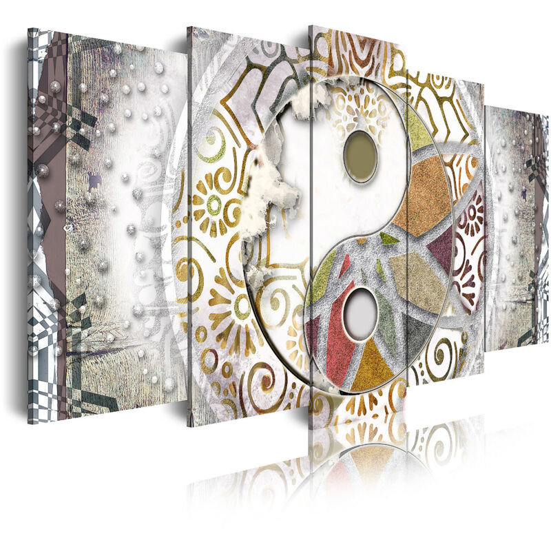 

DekoArte 529 - Cuadros Modernos Impresión de Imagen Artística Digitalizada | Ying Yang Zen Blanco Plata | 5 Piezas 150x80cm