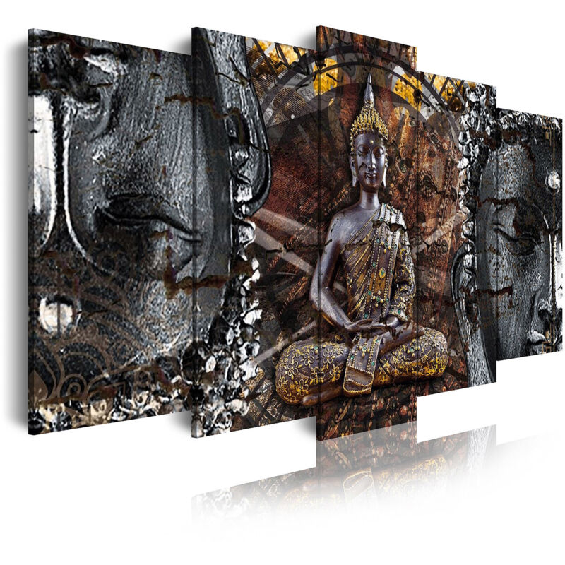 

83 - Cuadros Modernos Impresión de Imagen Artística Digitalizada | Zen buda bronce, blanco y negro | 5 Piezas 150x80cm - Dekoarte