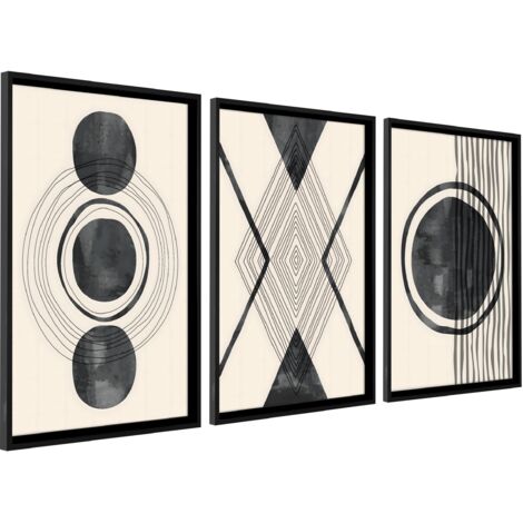 DekoArte - Tableau décoration murale salon GEO MINIMALIST 50x70 cm x3 pièces - Tableaux avec cadre noir inclus
