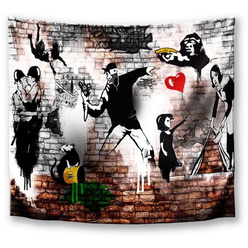 

TP28 - Tapiz Moderno De Pared Impresión Artística Digitalizada | Tela poliéster 100% | Arte Urbano Estilo Graffiti Bansky | 150 x 130 cm - Dekoarte