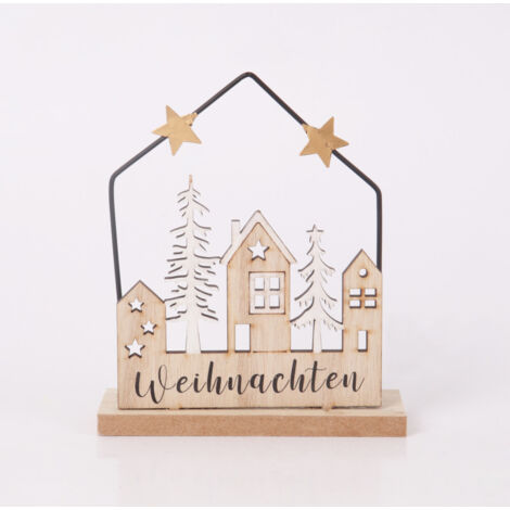 Dekoaufsteller Haus Weihnachten Holz 15 x 13 cm natur Weihnachtscharaktere