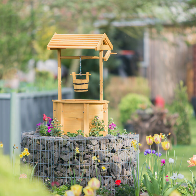 Dekobrunnen Garten Holz Rolle Eimer Hxbxt 82 X 47 X 41 Cm