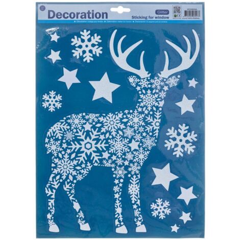Dekofenster Glitter weiß 29x41cm - Rentier