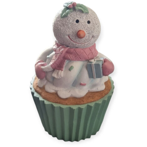 Dekofigur Cupcakes Schneemann 14,5 x 9 x 9 cm bunt Weihnachtscharaktere