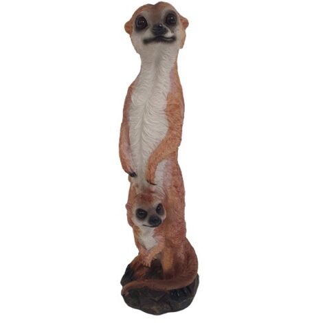 Dekofigur Erdmännchen mit Kind 29 x 9 cm braun Skulptur