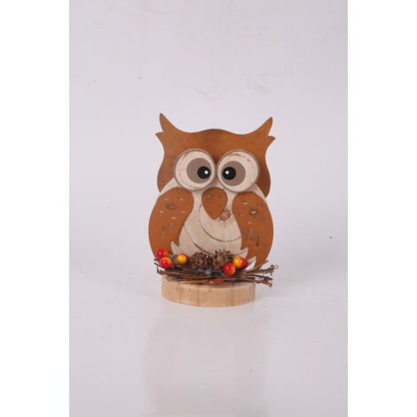 Dekofigur Eule Holz 17 cm bunt Weihnachtscharaktere