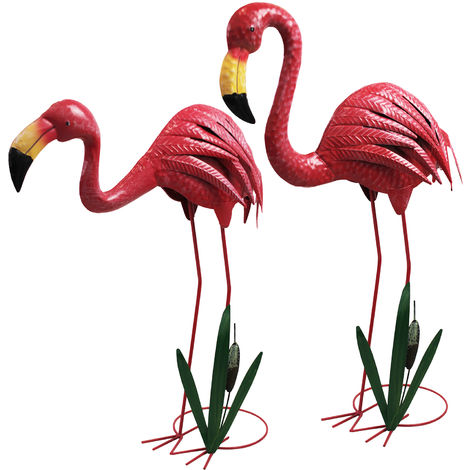 Dekofigur Flamingo H74cm Mit Schilfgras Aus Metall Garten Figur