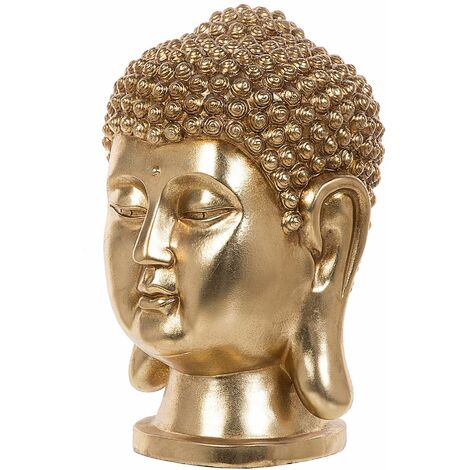 XL Deko Buddha 38cm In-/Outdoor gold Figur Polyresin Skulptur Kopf