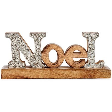 Dekofigur Noel Glitzer 6,5 x 10 x 25 cm Holz versilbert