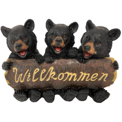 Dekofigur Willkommen Schild mit Bär 21 x 13 x 30 cm Dekofigur