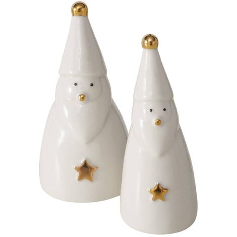 Dekofiguren aus Porzellan, weiße Weihnachtsmänner, 2er-Set