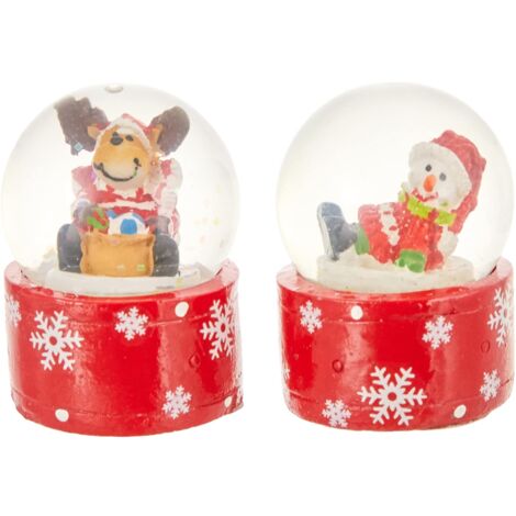 Dekohelden24 Bellissimo Set di 2 Piccolo Palle di Vetro con Neve, Circa 5 x 3,5 cm/Ø 3,5 cm