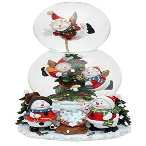 Dekohelden24 Palla di neve doppia XXL, pupazzo di neve con carillon, dimensioni (A x L x P): circa 20,5 x 12,5 cm/Ø 6 e 10 cm.