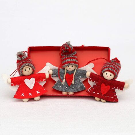 Dekohelden24 - Set di 3 bambole in feltro a forma di angelo con cappello a maglia, dimensioni (lunghezza x larghezza x altezza): 1,5 x 5 x 8 cm, 550095