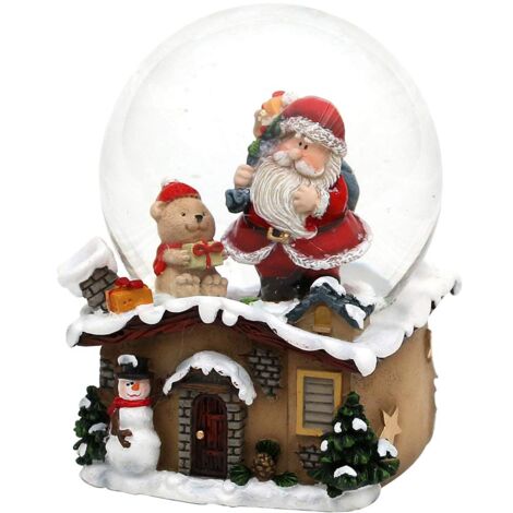 Dekohelden24 Sfera di neve con Babbo Natale, dimensioni: 7 x 7 x 9 cm, palla da 6,5 cm, orsacchiotto 501473