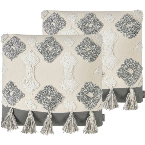 Dekokissen 2er Set ALOCASIA Baumwolle 45 x 45 cm Beige Geometrisches Muster