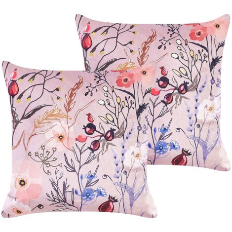 Dekokissen 2er Set ANEMONES Samtstoff 45 x 45 cm Pastellrosa Blumenmuster