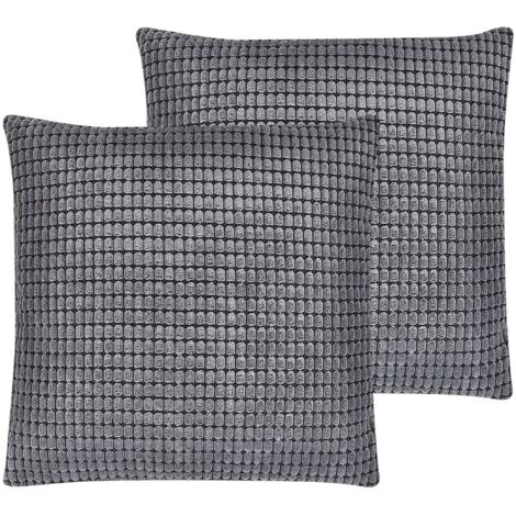 Dekokissen 2er Set ASPIDISTRA Samtstoff 45 x 45 cm Grau Geometrisches Muster