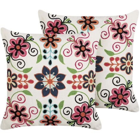 Dekokissen 2er Set BAHRAICH Baumwolle 50 x 50 cm Bunt Blumenmuster