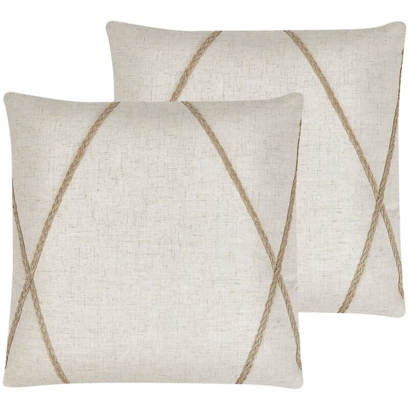 Beliani Dekokissen 2er Set Licuala 45 X 45 Cm Beige Geometrisches Muster