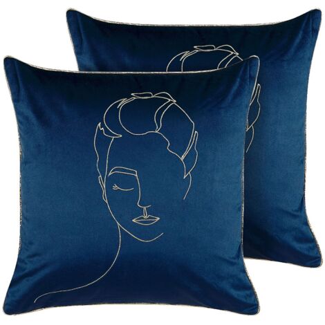 Dekokissen 2er Set CROCUS Samtstoff 45 x 45 cm Dunkelblau Abstraktes Muster