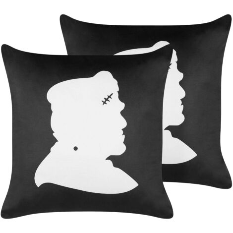 Dekokissen 2er Set FRANKLINIA Samtstoff 45 x 45 cm Schwarz Abstraktes Muster