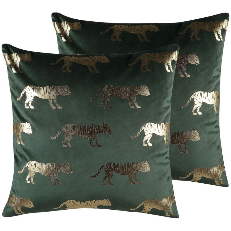Beliani - Dekokissen 2er Set Grün/gold Samtstoff Tiermotiv 45 X 45 Cm Wohnzimmer Salon Schlafzimmer Modern