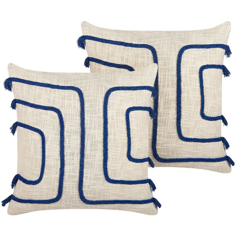 Beliani Dekokissen 2er Set Pleione Baumwolle 45 X 45 Cm Marineblau Geometrisches Muster