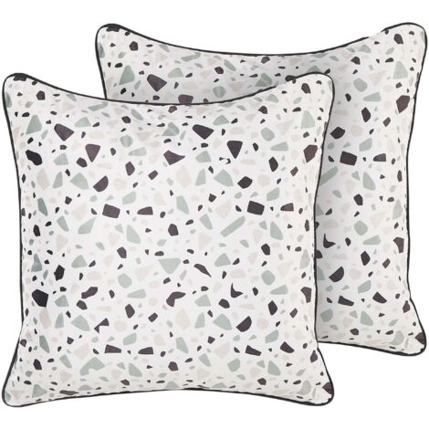 Dekokissen 2er Set LAVENDER Samtstoff 45 x 45 cm Weiß Terrazzo Optik