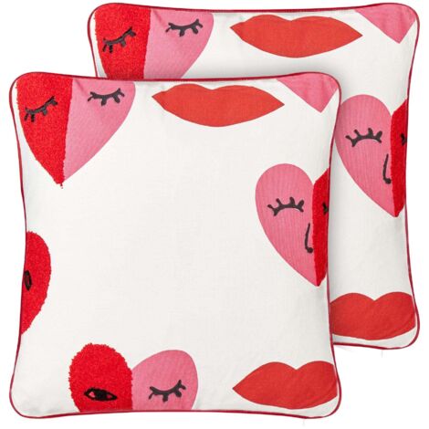 Dekokissen 2er Set PERIWINKLE Baumwolle 45 x 45 cm Weiß Herzmotiv