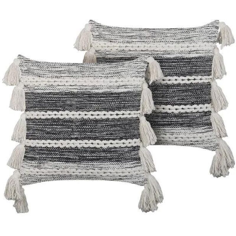 Beliani Dekokissen 2er Set Rochea Baumwolle 45 X 45 Cm Schwarz Streifenmuster