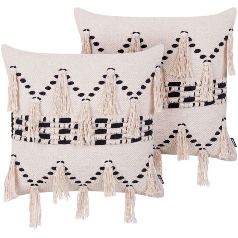 Dekokissen 2er Set THONDI Baumwolle 45 x 45 cm Beige Streifenmuster