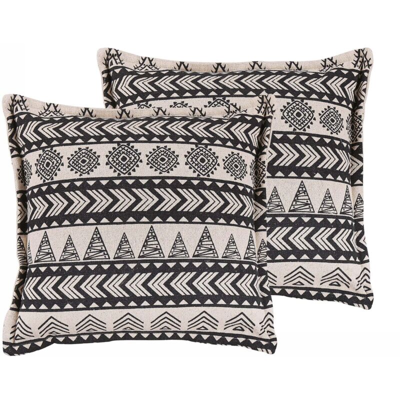 Beliani Dekokissen 2er Set Hentepe Baumwolle 45 X 45 Cm Schwarz Geometrisches Muster