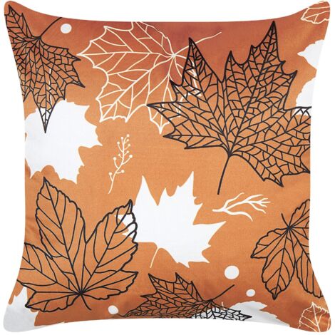 Dekokissen POINSETTIA Samtstoff 45 x 45 cm Orange Pflanzenmuster