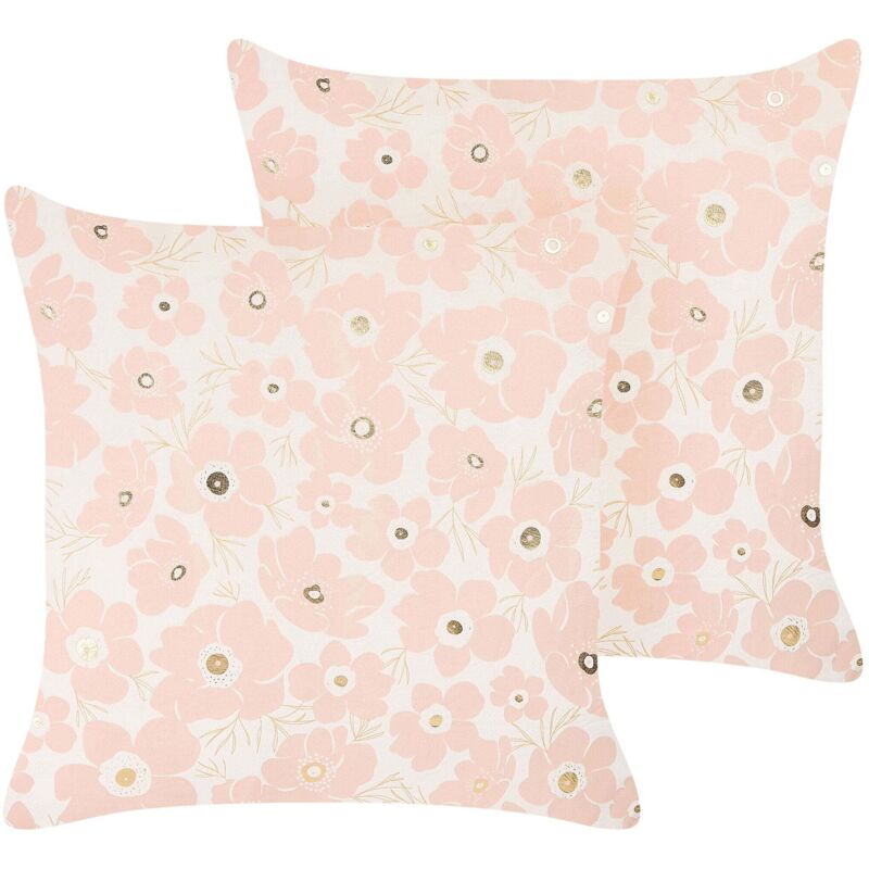 Beliani Dekokissen 2er Set Triteleia Samtstoff 45 X 45 Cm Rosa Blumenmuster