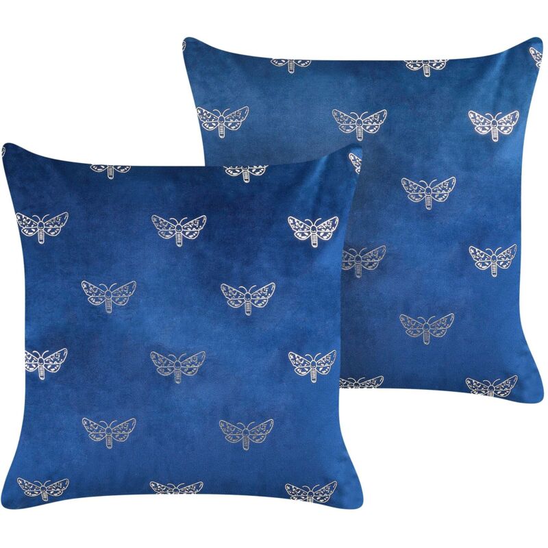 Beliani Dekokissen 2er Set Yuzuri Samtstoff 45 X 45 Cm Marineblau Tiermuster