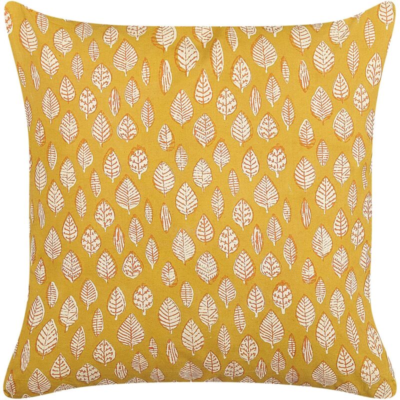 Beliani Dekokissen Ginnala Baumwolle 45 X 45 Cm Gelb Pflanzenmuster