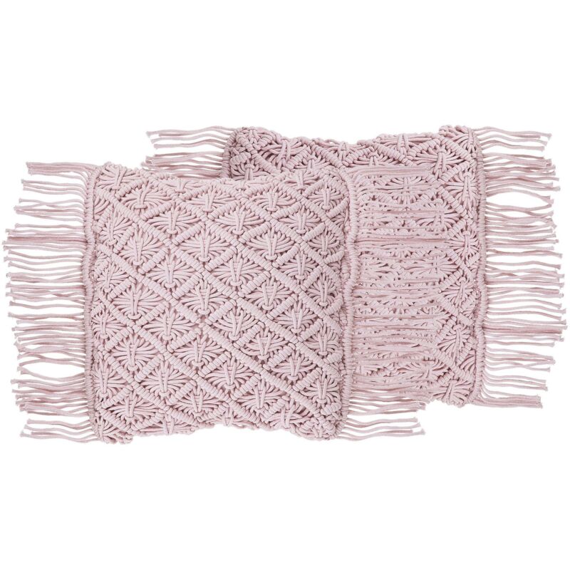 Beliani Dekokissen 2er Set Yaniklar Baumwolle 40 X 40 Cm Rosa Geometrisches Muster
