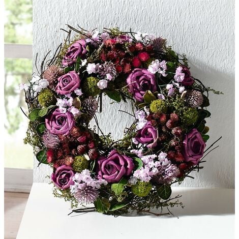Dekokranz Lila Rose aus Naturmaterialien & Textil-Blüten, Hochzeitsdeko