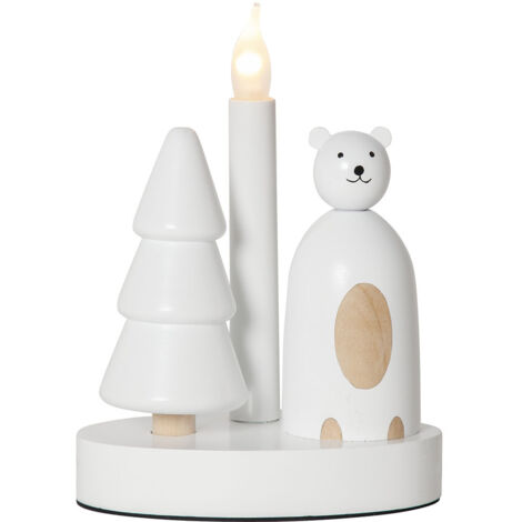 Dekoleuchte -Christmas Joy', Eisbären & Tannenbaum, Holz, weiß