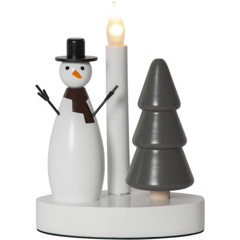 Dekoleuchte -Christmas Joy', Schneemann & Tannenbaum, Holz, weiß, grau