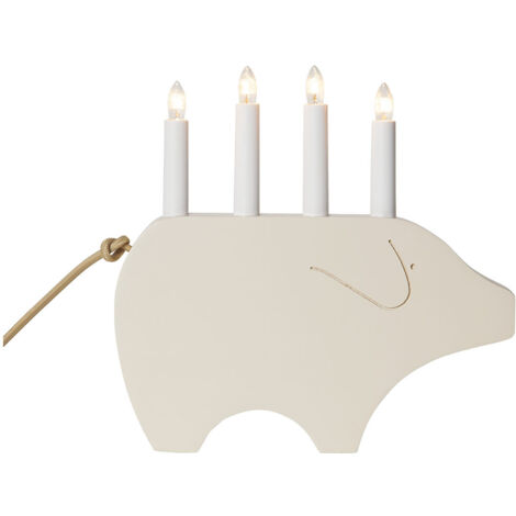 Dekoleuchte Gry, Weihnachtsschwein, Holz, weiß, 28cm