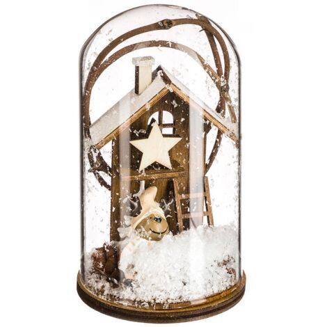 Dekorationsgegenstand Holz unter Glocke H11 - Rentier