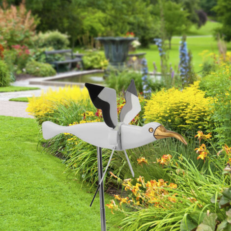 Dekorative 6-teilige Windmühlen-Wetterfahne mit Möwe [aus Kunststoff, Harz und Eisen] für Garten und Terrasse, einfach zu montieren und wetterfest, mit farbenfrohem Design für Wohnräume