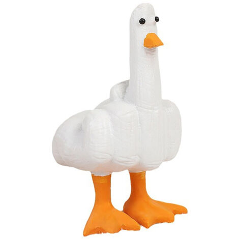 Dekorative Entenfigur „Entengeschenk“, Harzstatue mit humorvoller Geste, handgefertigt, weiß-orange, 16 cm