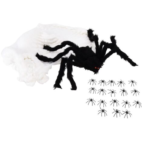 Dekorative Geisterhausspinne mit künstlichem Spinnennetz für die Halloween-Party