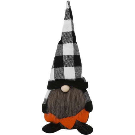 Dekorative, gesichtslose Plüschpuppe für Halloween, karierter Hut, für Esstisch, Sofa, Regal oder Bett