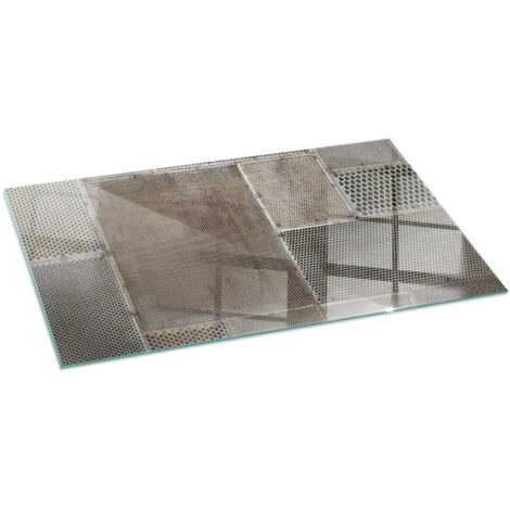 Dekorative Glasplatte für Kaminofen Schutzplatte mit ESG Sicherheitsglas Funkenschutzplatte Glasboden für Kamin Muster aus perforiertem Blech 120x60