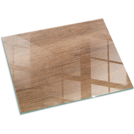Dekorative Glasplatte für Kaminofen Schutzplatte mit ESG Sicherheitsglas Funkenschutzplatte Glasboden für Kamin Natürliches Holzmuster 80x60 cm